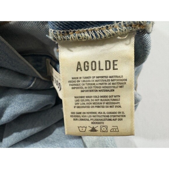 Agolde Women 90s High Rise Loose Fit Raw Hem Destroyed Ripped Jeans Blue Sz 29 - Picture 9 of 14
